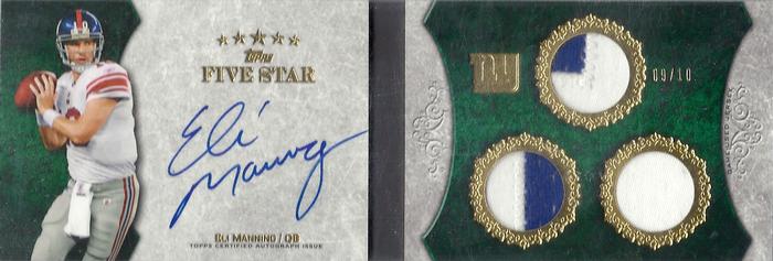 2010 Topps Five Star - Veteran Autographed Triple Patch Gold #SB-EM Eli Manning  Front