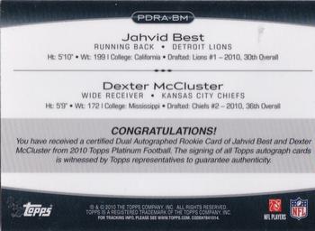2010 Topps Platinum - Rookie Autographs Dual #PDRA-BM Jahvid Best / Dexter McCluster  Back