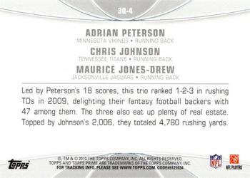2010 Topps Prime - 3rd Quarter #3Q-4 Adrian Peterson / Chris Johnson / Maurice Jones-Drew  Back