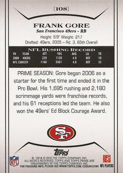 2010 Topps Prime - Retail #108 Frank Gore  Back