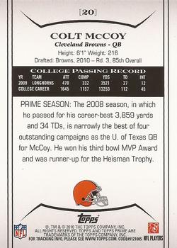 2010 Topps Prime - Retail #20 Colt McCoy Back