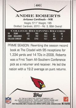 2010 Topps Prime - Retail #46 Andre Roberts Back
