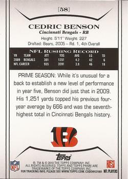 2010 Topps Prime - Retail #58 Cedric Benson  Back