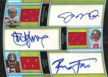 2010 Topps Triple Threads - Autographed Relic Combos Gold #TTARC-1 Joe Montana / Steve Young / Ronnie Lott  Front