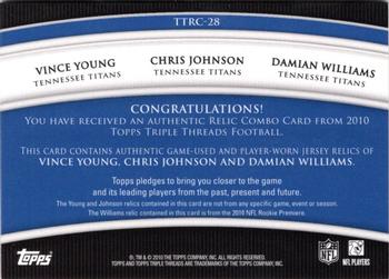 2010 Topps Triple Threads - Relic Combos #TTRC-28 Vince Young / Chris Johnson / Damian Williams  Back