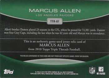 2010 Topps Triple Threads - Relic Emerald #TTR-87 Marcus Allen  Back