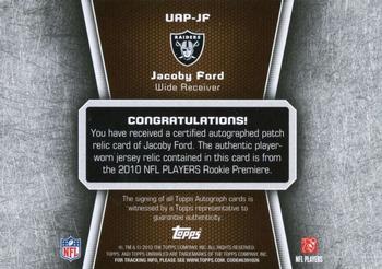 2010 Topps Unrivaled - Autographed Patch #UAP-JF Jacoby Ford Back