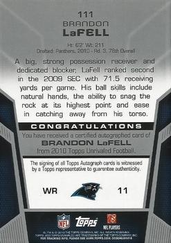 2010 Topps Unrivaled - Rookie Autographs #111 Brandon LaFell Back