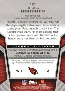 2010 Topps Unrivaled - Rookie Autographs #121 Andre Roberts Back