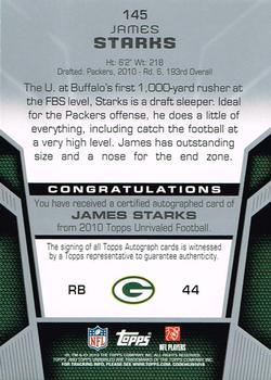 2010 Topps Unrivaled - Rookie Autographs #145 James Starks Back