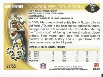 2010 Topps - Black #6 Marques Colston  Back