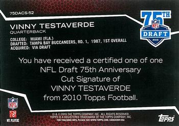 2010 Topps - Draft 75th Anniversary Cut Autographs #75DACS-52 Vinny Testaverde  Back