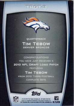 2010 Topps - Patches #TRGT-3 Tim Tebow  Back