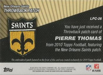 2010 Topps - Throwback Patch #LPC-26 Pierre Thomas  Back