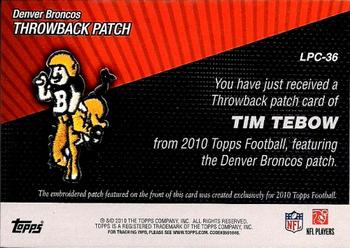 2010 Topps - Throwback Patch #LPC-36 Tim Tebow  Back