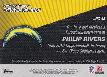 2010 Topps - Throwback Patch #LPC-48 Philip Rivers  Back