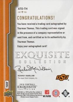 2010 Upper Deck Exquisite Collection - NCAA All-Time Offense Autographs #ATO-TH Thurman Thomas Back