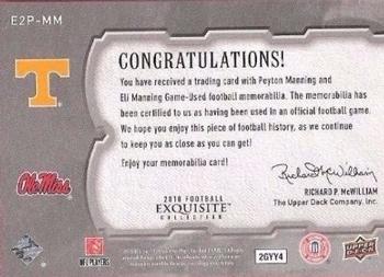 2010 Upper Deck Exquisite Collection - Patch Combos #E2P-MM Peyton Manning / Eli Manning Back