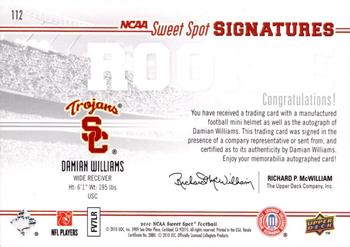 2010 Upper Deck NCAA Sweet Spot - Rookie Signatures Variations #112 Damian Williams Back