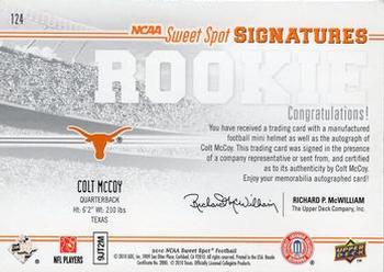 2010 Upper Deck NCAA Sweet Spot - Rookie Signatures Variations #124 Colt McCoy Back
