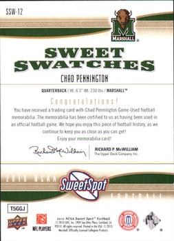 2010 Upper Deck NCAA Sweet Spot - Sweet Swatches #SSW-12 Chad Pennington  Back