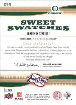 2010 Upper Deck NCAA Sweet Spot - Sweet Swatches #SSW-40 Jonathan Stewart  Back