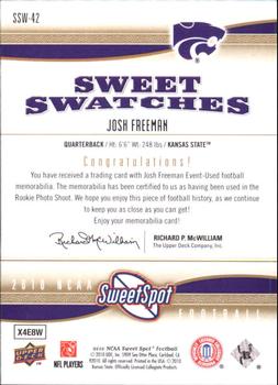 2010 Upper Deck NCAA Sweet Spot - Sweet Swatches #SSW-42 Josh Freeman  Back