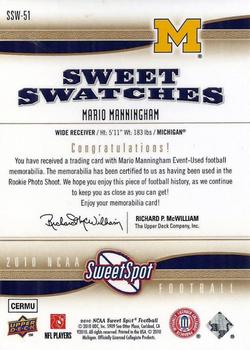 2010 Upper Deck NCAA Sweet Spot - Sweet Swatches #SSW-51 Mario Manningham  Back