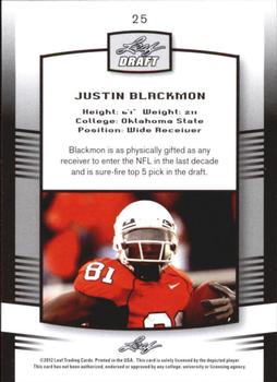 2012 Leaf Draft #25 Justin Blackmon Back