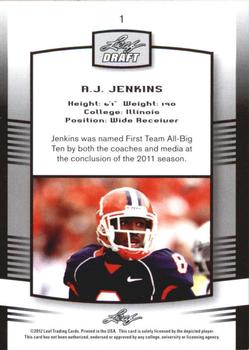 2012 Leaf Draft - Gold #1 A.J. Jenkins Back