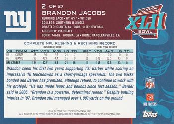 2008 Topps New York Giants Super Bowl XLII Champions #2 Brandon Jacobs Back