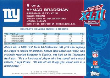 2008 Topps New York Giants Super Bowl XLII Champions #3 Ahmad Bradshaw Back