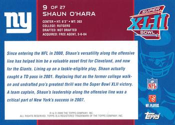 2008 Topps New York Giants Super Bowl XLII Champions #9 Shaun O'Hara Back