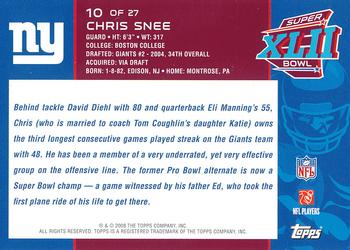 2008 Topps New York Giants Super Bowl XLII Champions #10 Chris Snee Back