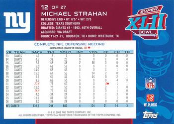 2008 Topps New York Giants Super Bowl XLII Champions #12 Michael Strahan Back