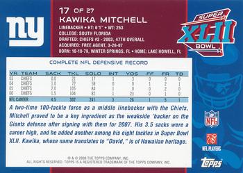 2008 Topps New York Giants Super Bowl XLII Champions #17 Kawika Mitchell Back