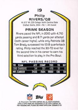 2011 Topps Prime - Aqua #19 Philip Rivers  Back