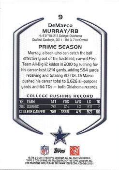 2011 Topps Prime - Red #9 DeMarco Murray Back