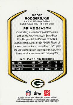 2011 Topps Prime - Retail #1 Aaron Rodgers Back