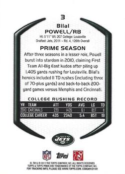 2011 Topps Prime - Retail #3 Bilal Powell Back