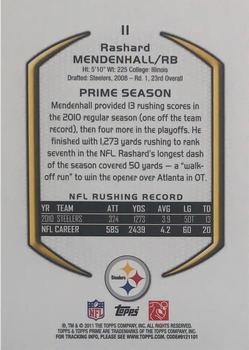 2011 Topps Prime - Retail #11 Rashard Mendenhall Back