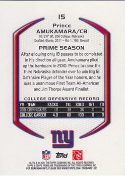 2011 Topps Prime - Retail #15 Prince Amukamara Back