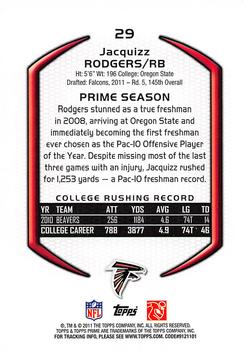 2011 Topps Prime - Retail #29 Jacquizz Rodgers Back