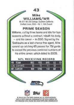 2011 Topps Prime - Retail #43 Mike Williams Back