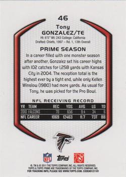 2011 Topps Prime - Retail #46 Tony Gonzalez Back
