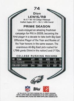 2011 Topps Prime - Retail #74 Dion Lewis Back