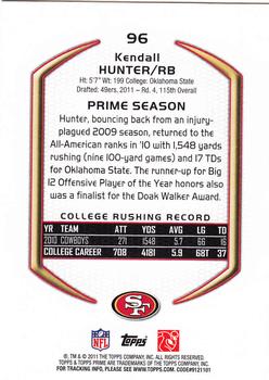 2011 Topps Prime - Retail #96 Kendall Hunter Back