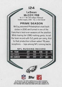 2011 Topps Prime - Retail #124 LeSean McCoy Back