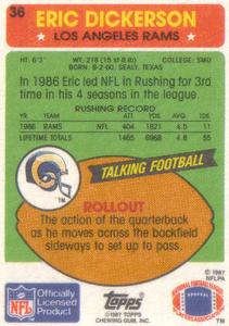 1987 Topps American/UK #36 Eric Dickerson Back