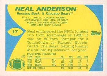 1989 Topps American/UK #17 Neal Anderson Back
